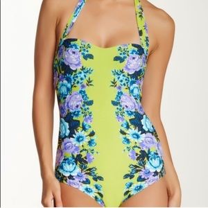NWT Seafolly Bella Rose Green Maillot Swimsuit US6